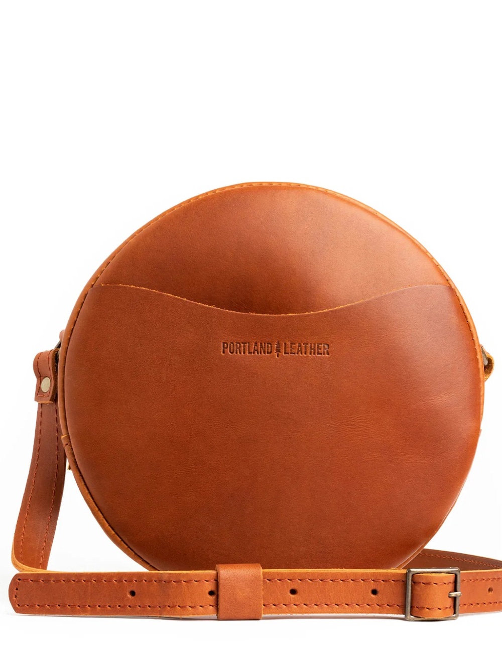 Portland Leather Large Circle Crossbody Bag Honey